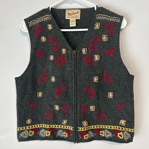 Woolrich Vintage Alpine Country Wool Blend Full-Zip Embroidered Vest - Size M